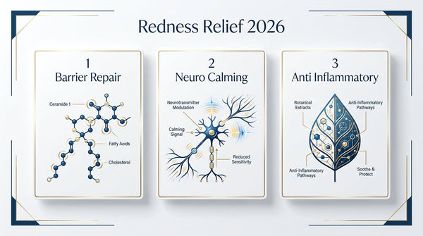 Redness relief infographic showing three skincare approaches for sensitive skin