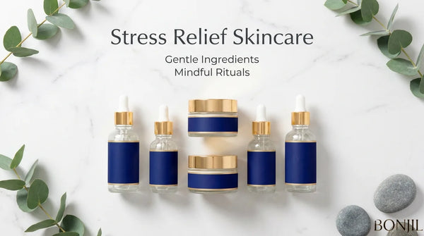Stress relief skincare products with gentle ingredients and mindful rituals for calming sensitive skin